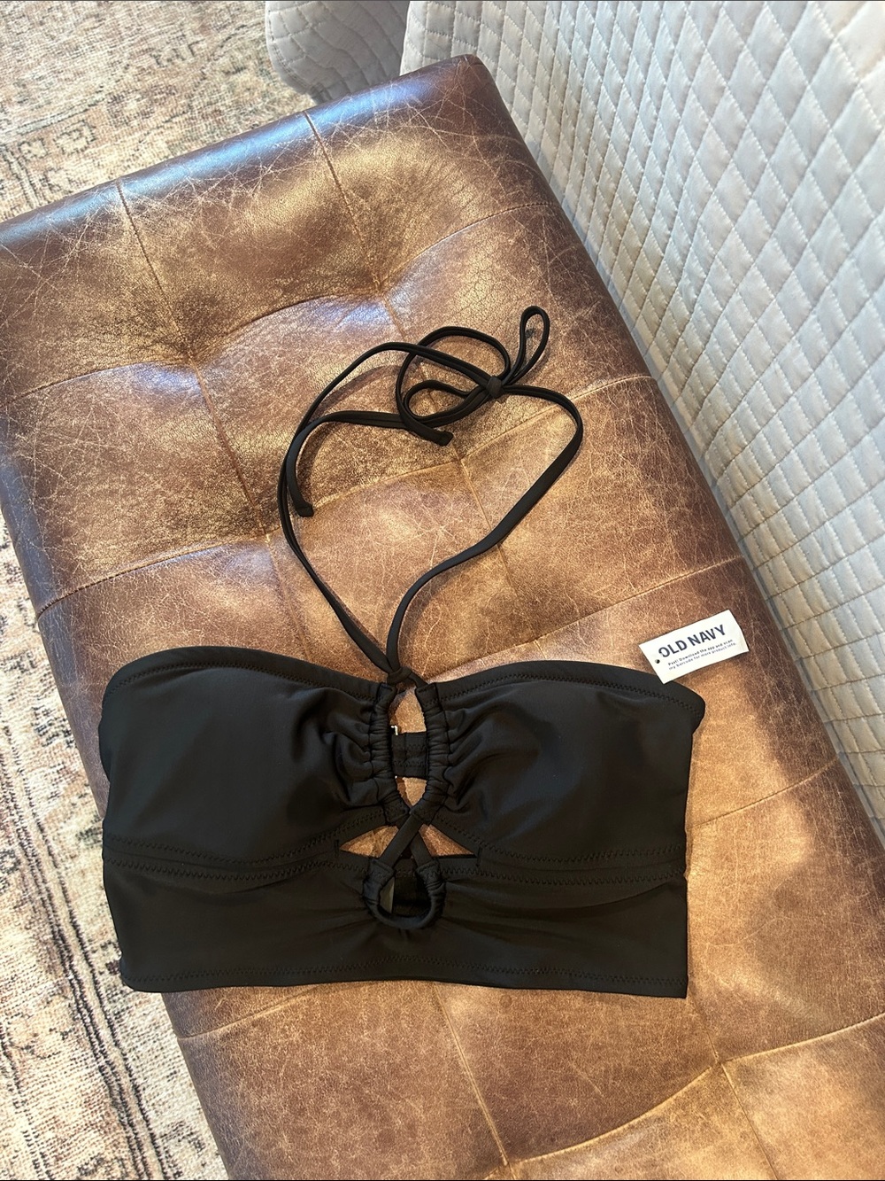Old Navy Black Cutout Halter Bandeau Swim Top Small